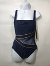 Gottex Womens Standard Onyx Stripe Square Neck One Piece Swimsuit Navy Gold - 12