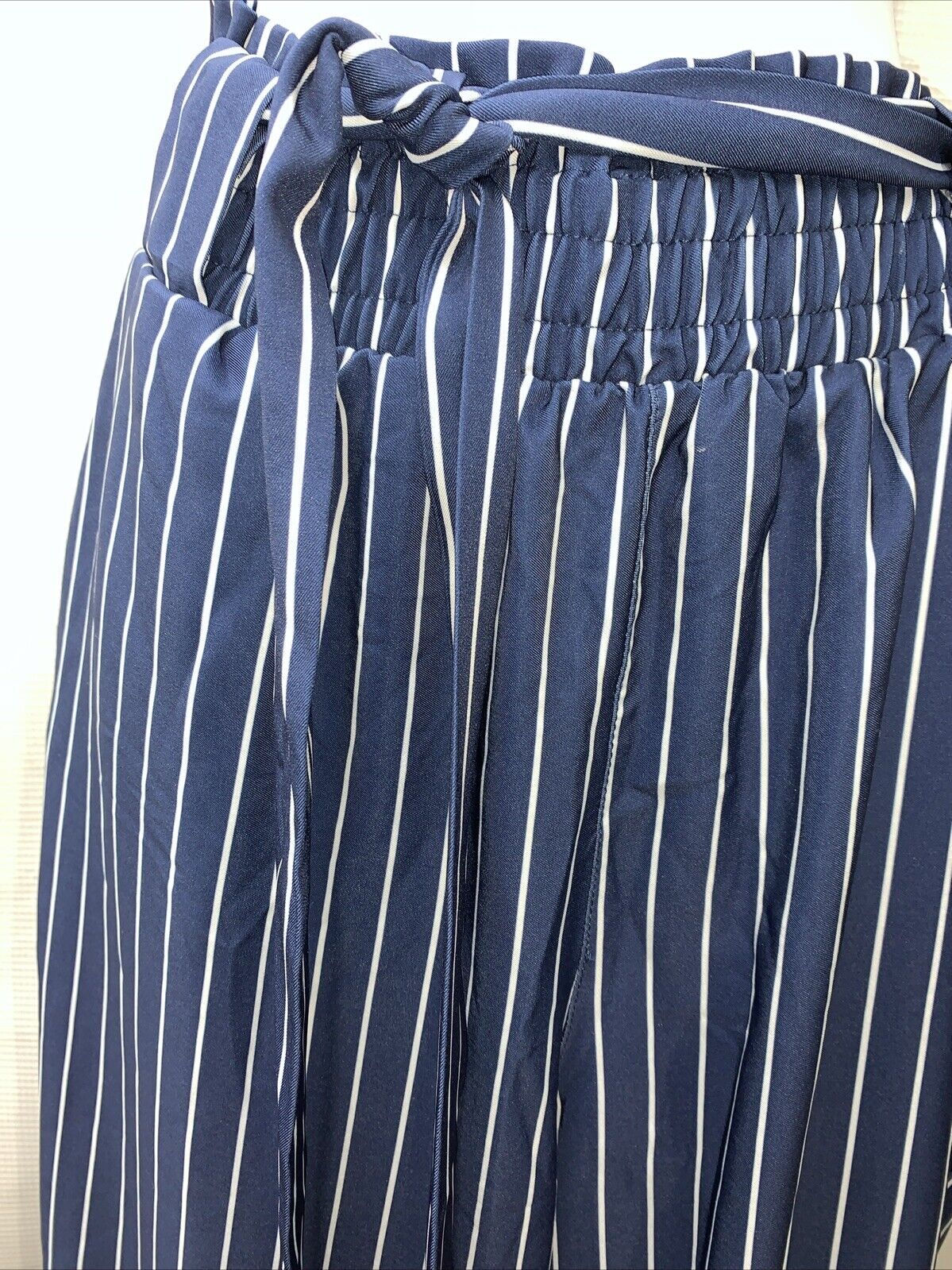 GRACE KARIN Women Long Pants Striped High Waist Casual Pants Navy/White Size XL