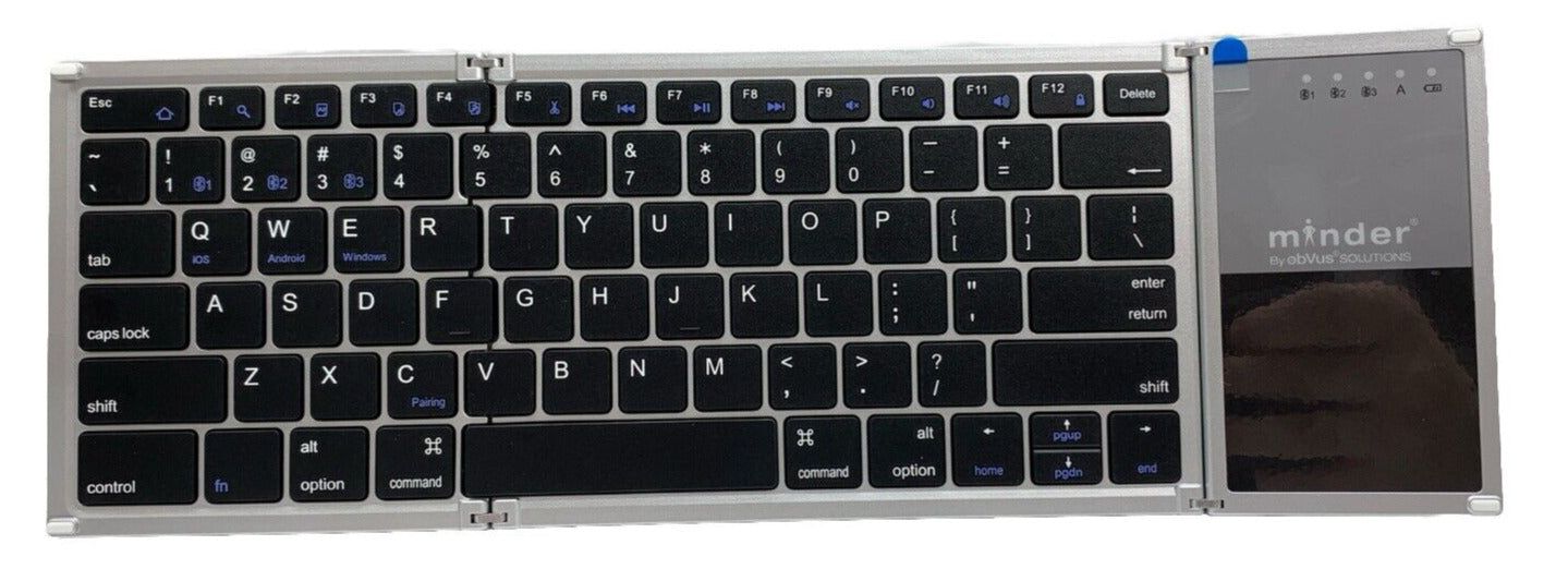 obVus Solutions Minder Foldable Keyboard Bluetooth with Trackpad Silver/Black