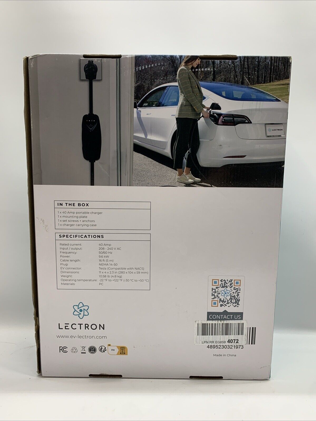 Lectron 40 Amp Portable Ev Electric Car Charger NEMA 14-50 Compatible With Tesla