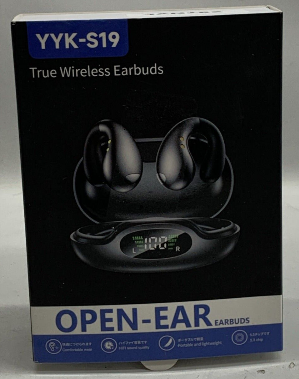 Open Ear Clip On Headphone Bluetooth 5.3 Wireless Earbud 4 HD Mic Earphone Black