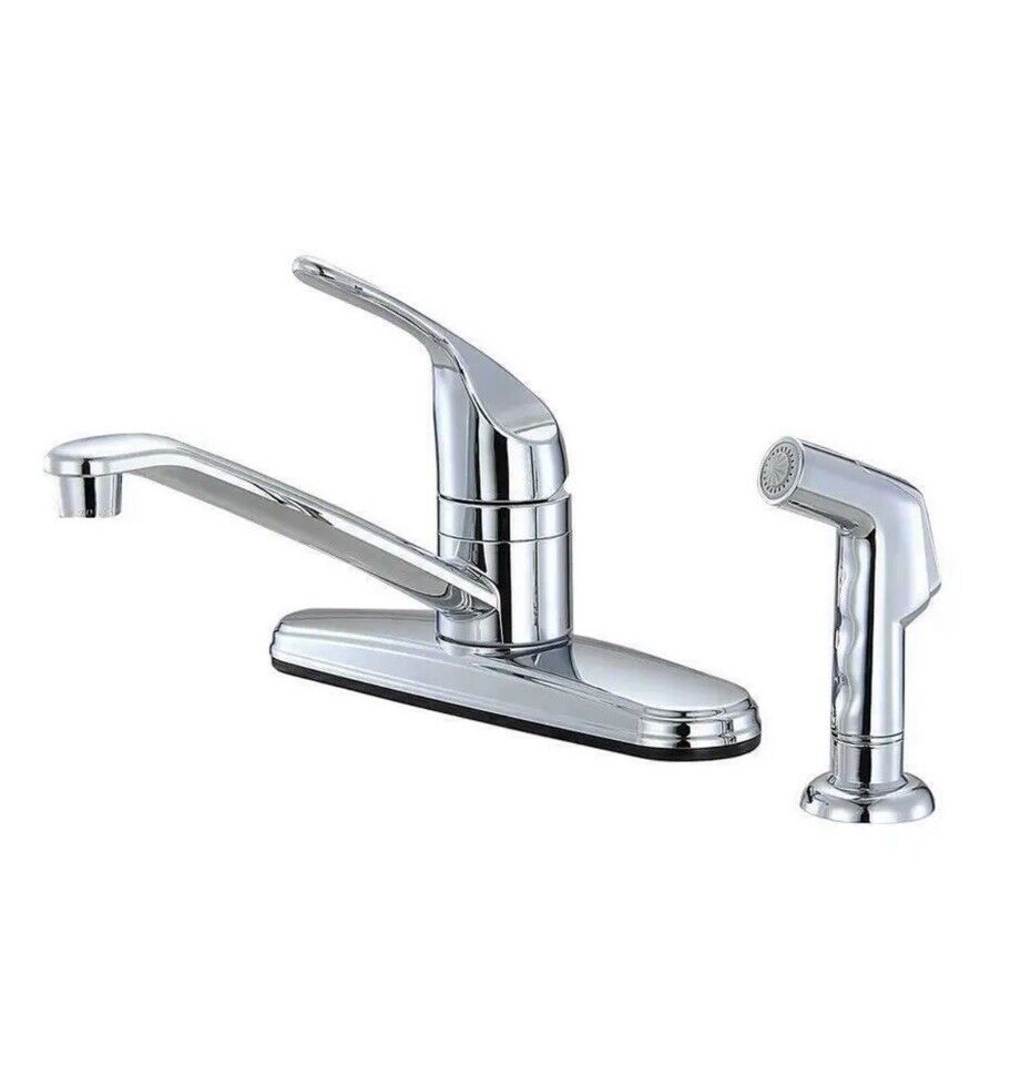 Non-Metallic 1-Handle Standard Kitchen Faucet with Side Sprayer in Chrome, Grey