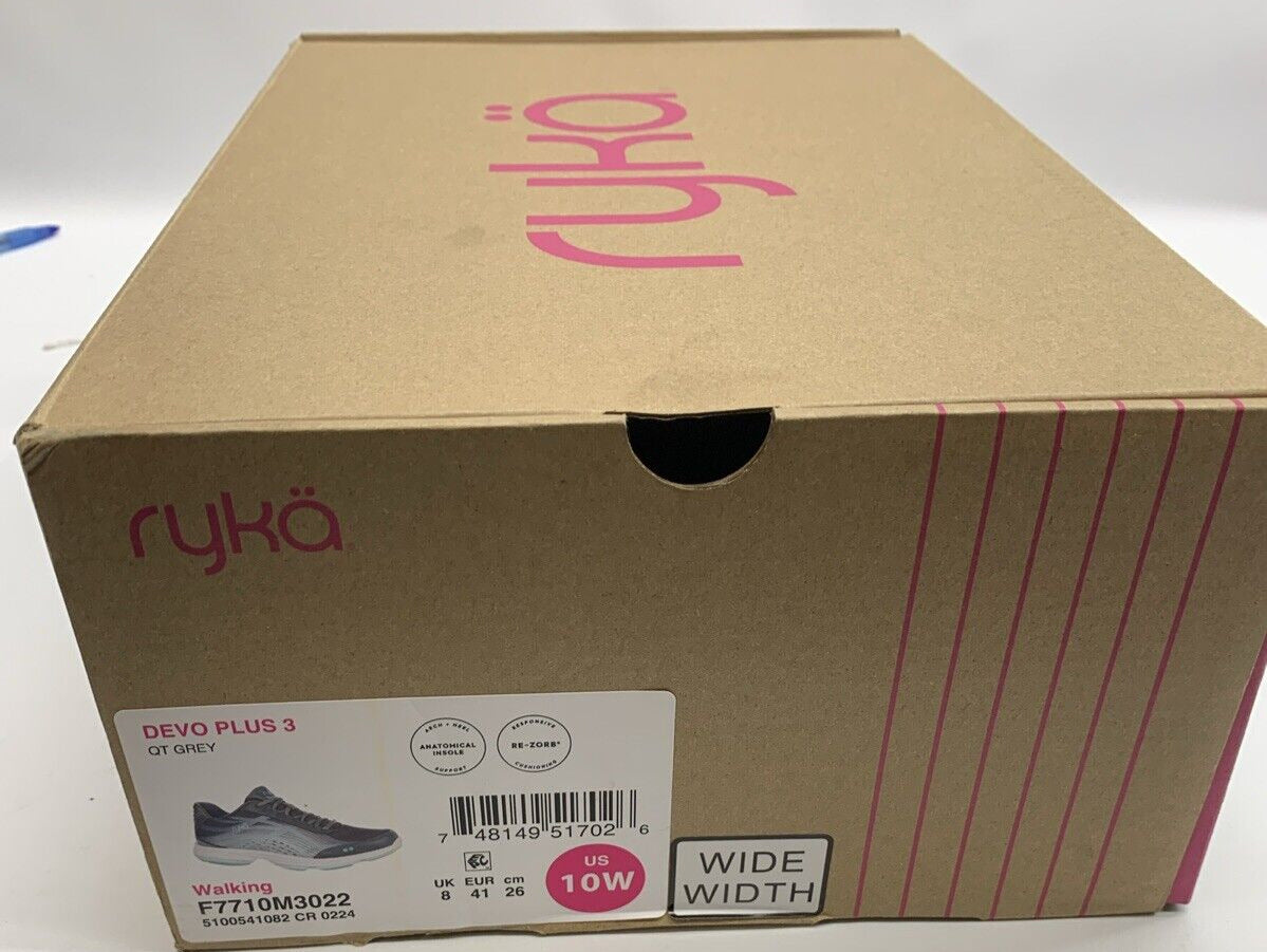 Ryka Womens Devo Plus 3 Gray Walking Shoes Sneakers 10 Wide Lace-up BF7710M3022