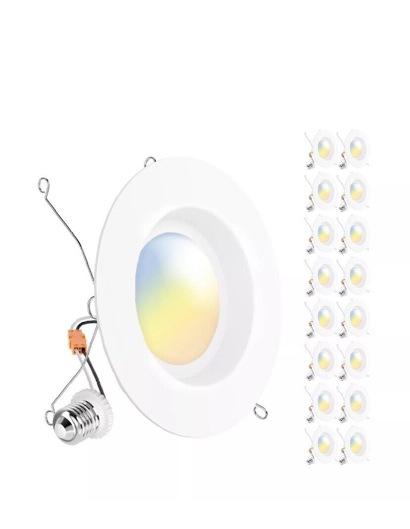 Sunco Lighting 16 Pack 5/6” Slim Selectable Recessed Lighting 6”  2700K/5000K