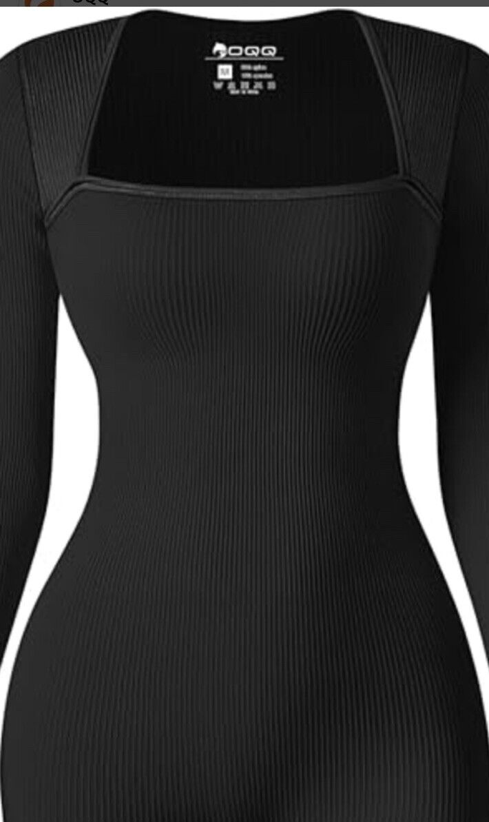 OQQ Women Yoga Jumpsuits Ribbed Exercise Long Sleeve Bell Bottom Size Med Black