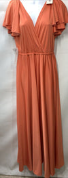 KOH KOH Long V-Neck Ruffle Sleeveless Bridesmaid Prom Gown Dress Orange Size M