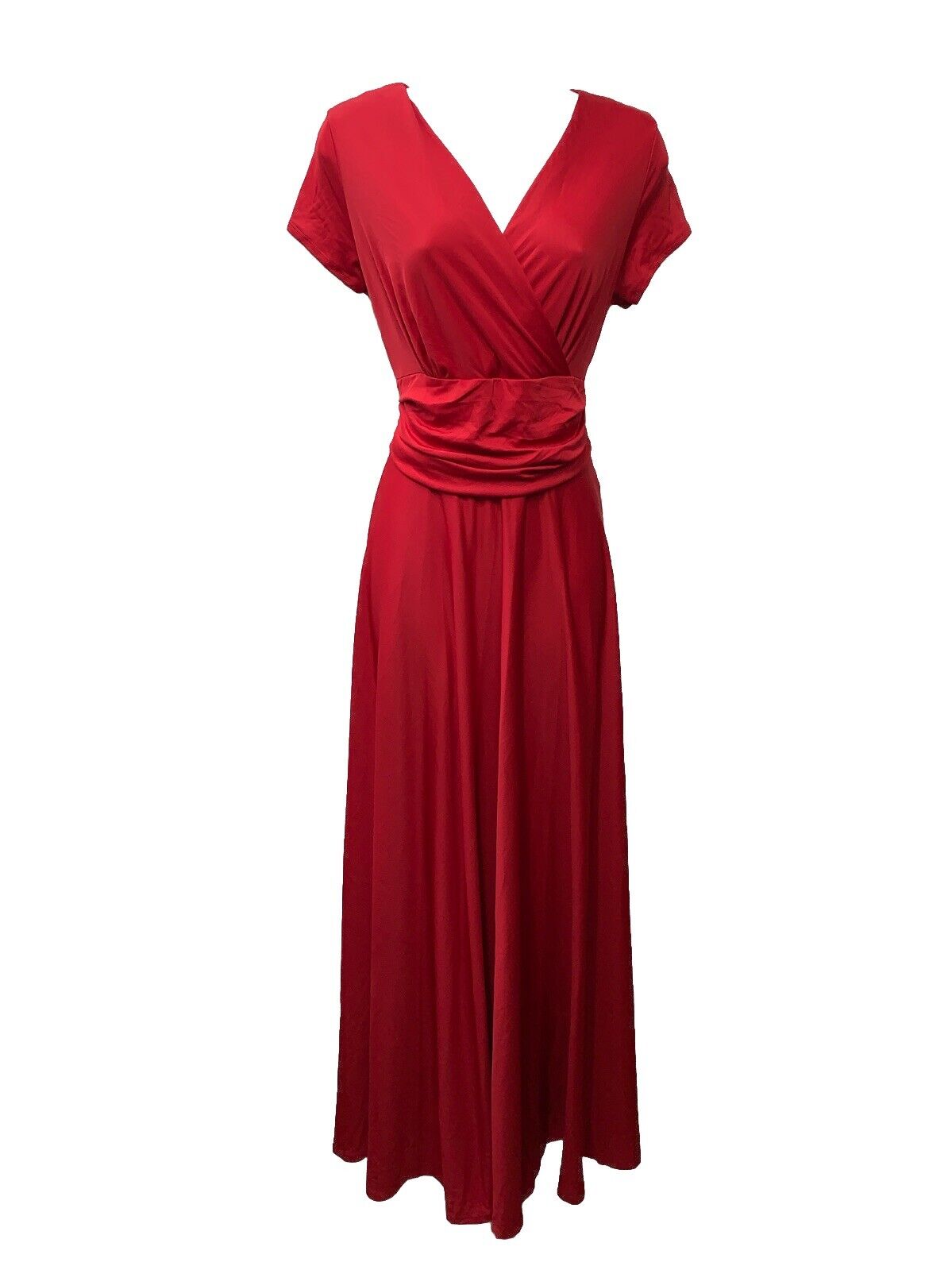 KOHKOH Cap Sleeve V-Neck Flowy Cocktail Party Gown Formal Attire Dress Red Large