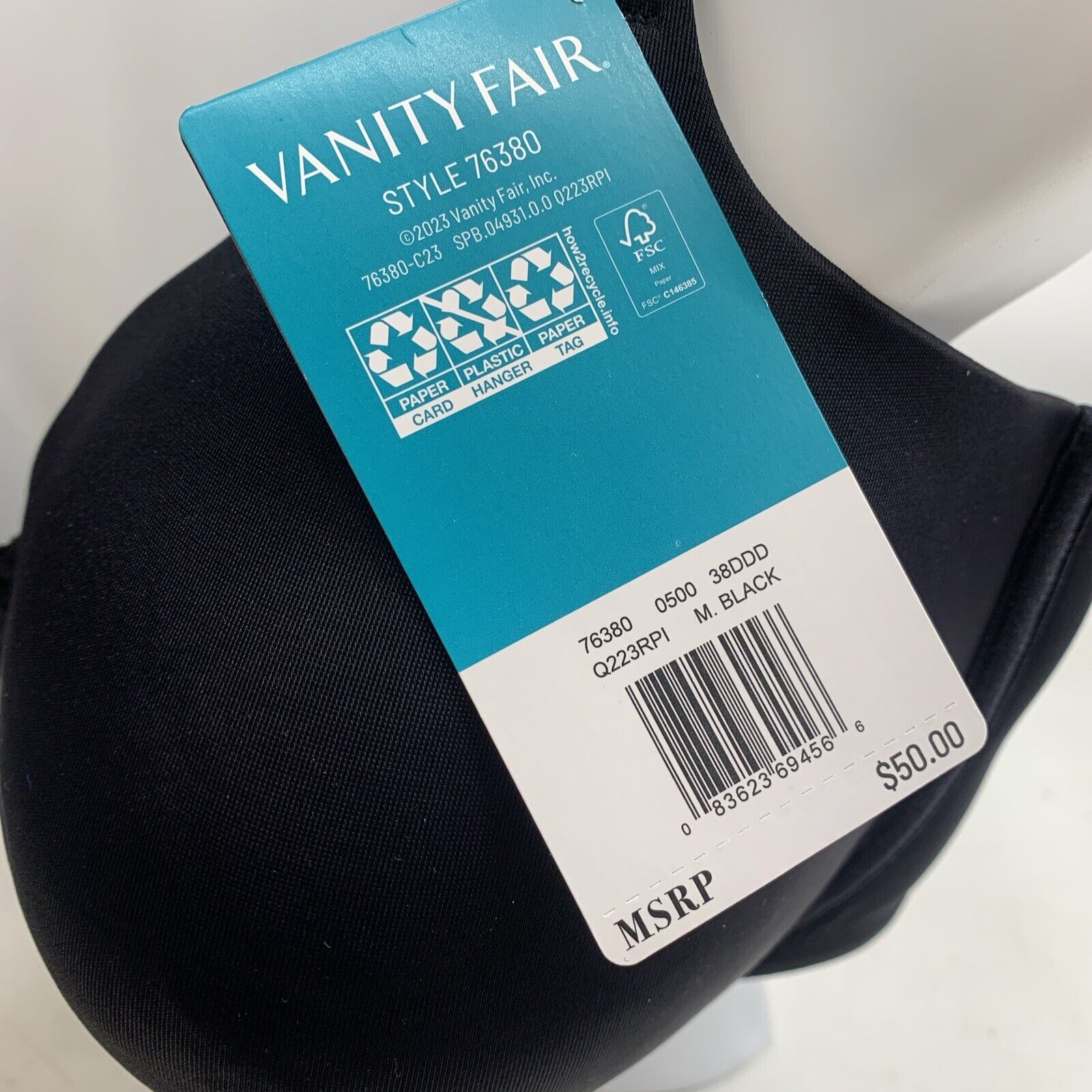 Vanity Fair Beautiful Benefits Contour Back Smoother Bra 76380 Size 38DDD Black