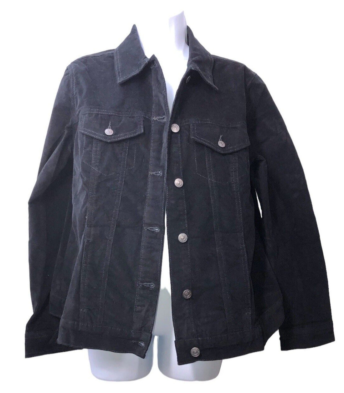 Gloria Vanderbilt Women's Amanda Corduroy Jean Jacket Large Long Sleeve Black