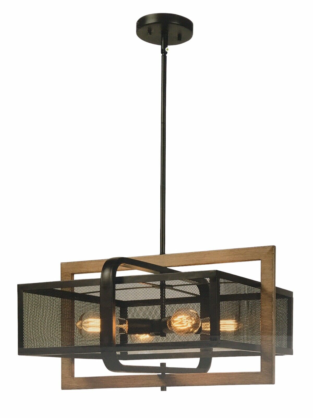 Manor Brook Elroy MB00876 4-Light Black and Wood Grain Pendant 12.75