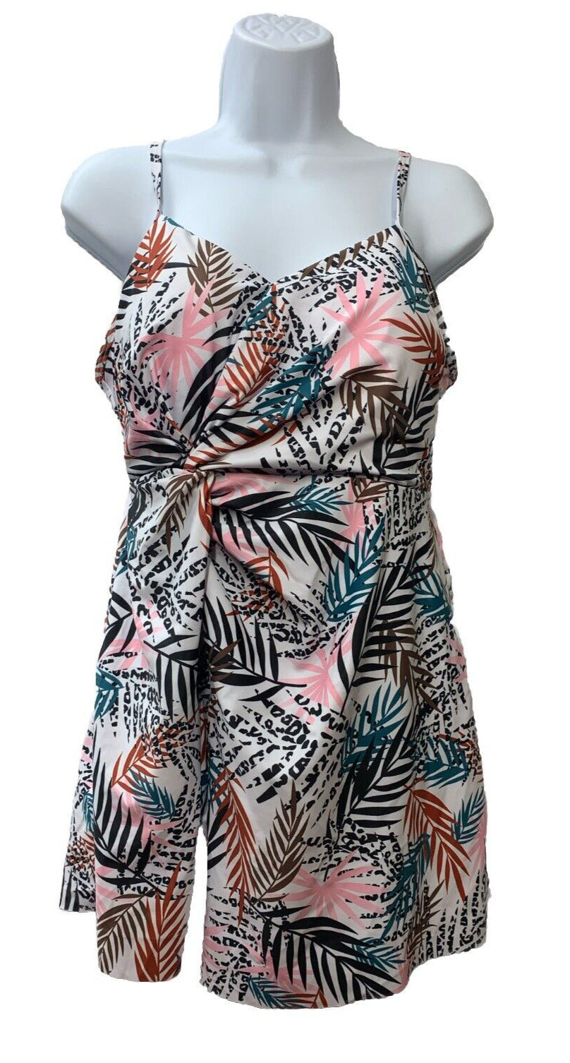 Grace Karin Women's Leaf Print Tummy Control SwimWear Size Large Swim Dress