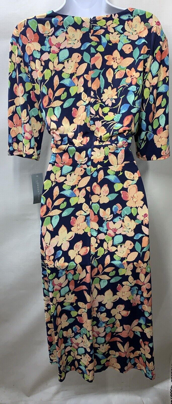 London Times Women's Inset Waist Midi Dress Navy Melon Casual Size 14 Floral