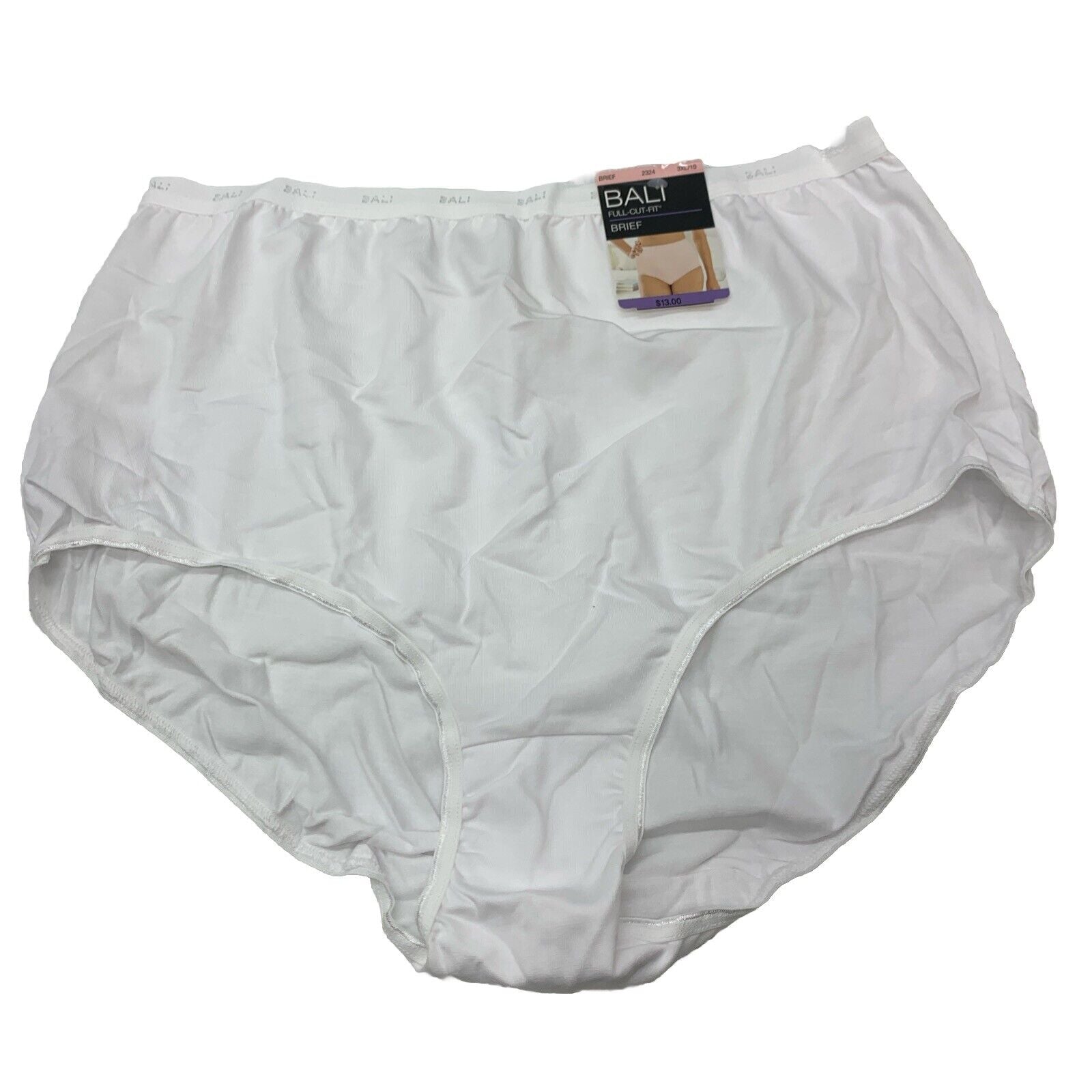 Bali Women's Full Cut Fit Stretch Cotton Brief 2324 Size 3XL White Full Coverage