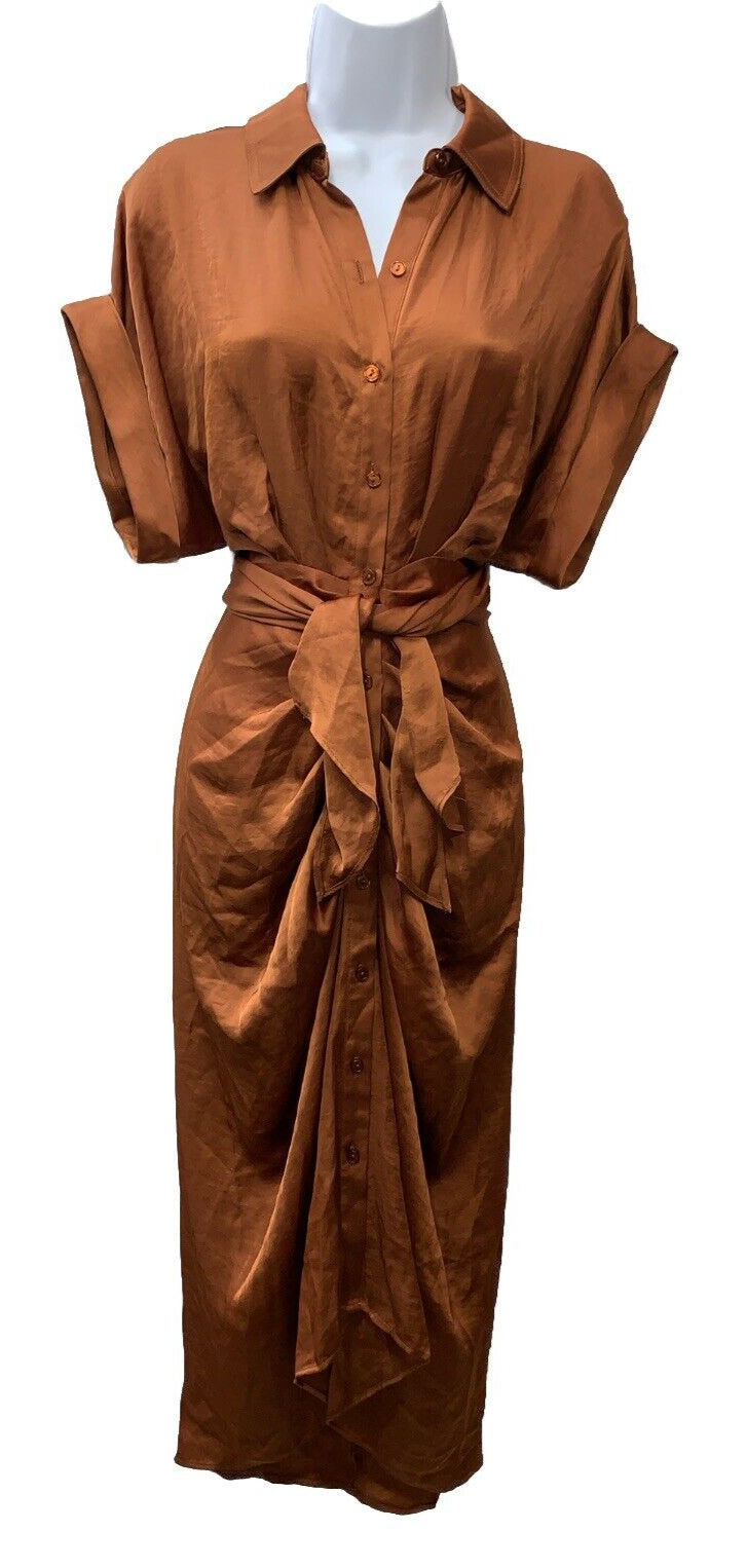 Steve Madden Tori Satin Shirt Dress Women's Size 6 Sienna Rouched Short Sleeves