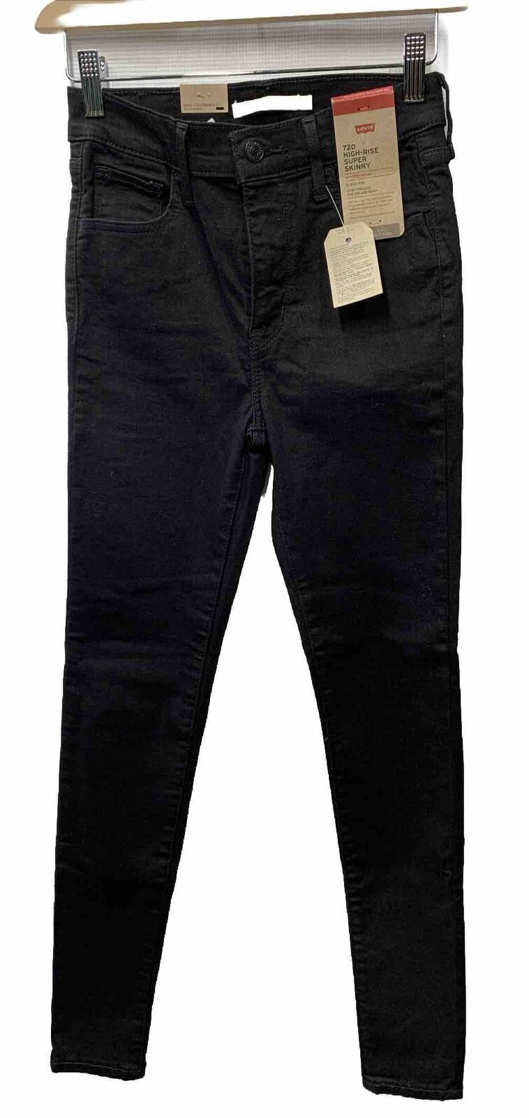 Levis Women's 720 High Rise Long Pants Super Skinny Jeans Black Size 2 Short