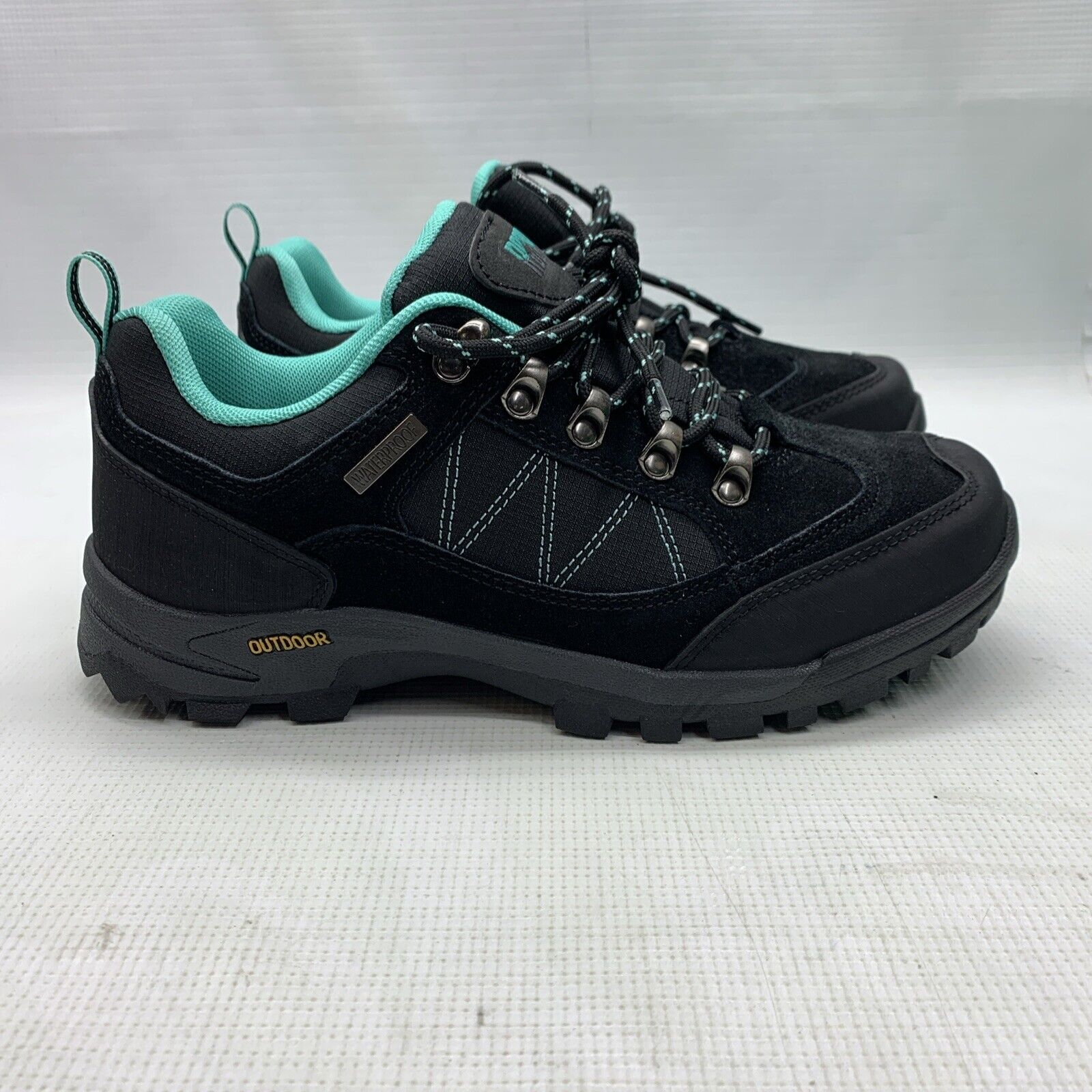 R-CORD Womens Hiking Shoes Teal And Black Size 9 Lace-up Outdoor Trekking Boots