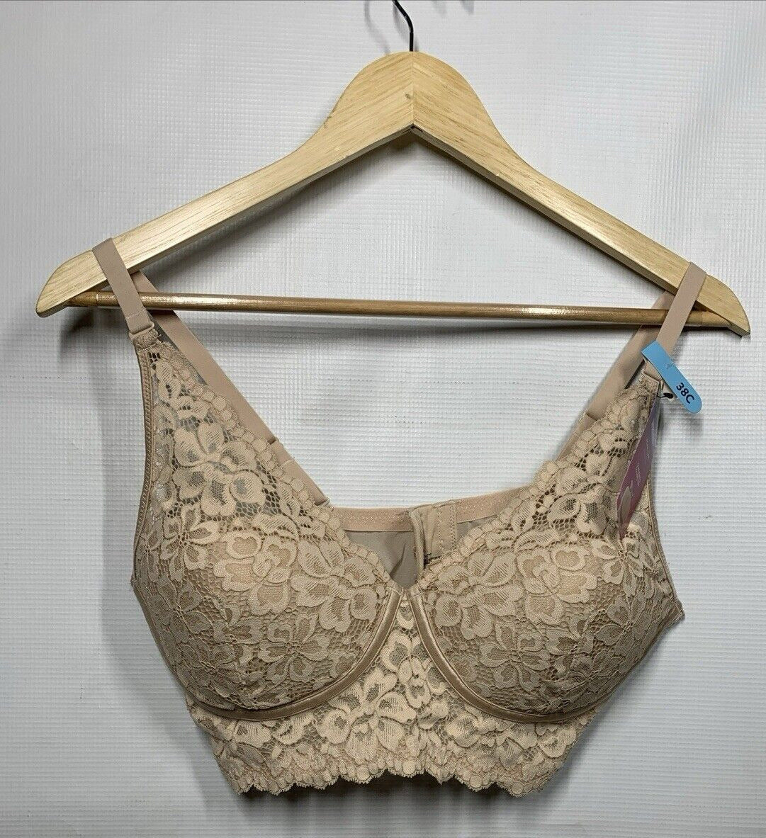 Maidenform Pure Comfort Lightly Lined Convertible Lace Bralette Beige Size 38C