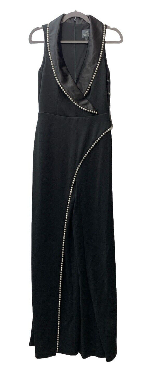 ADRIANNA PAPELL Womens Black Sleeveless Pearl Crepe Evening Wide Leg Jumpsuit 4