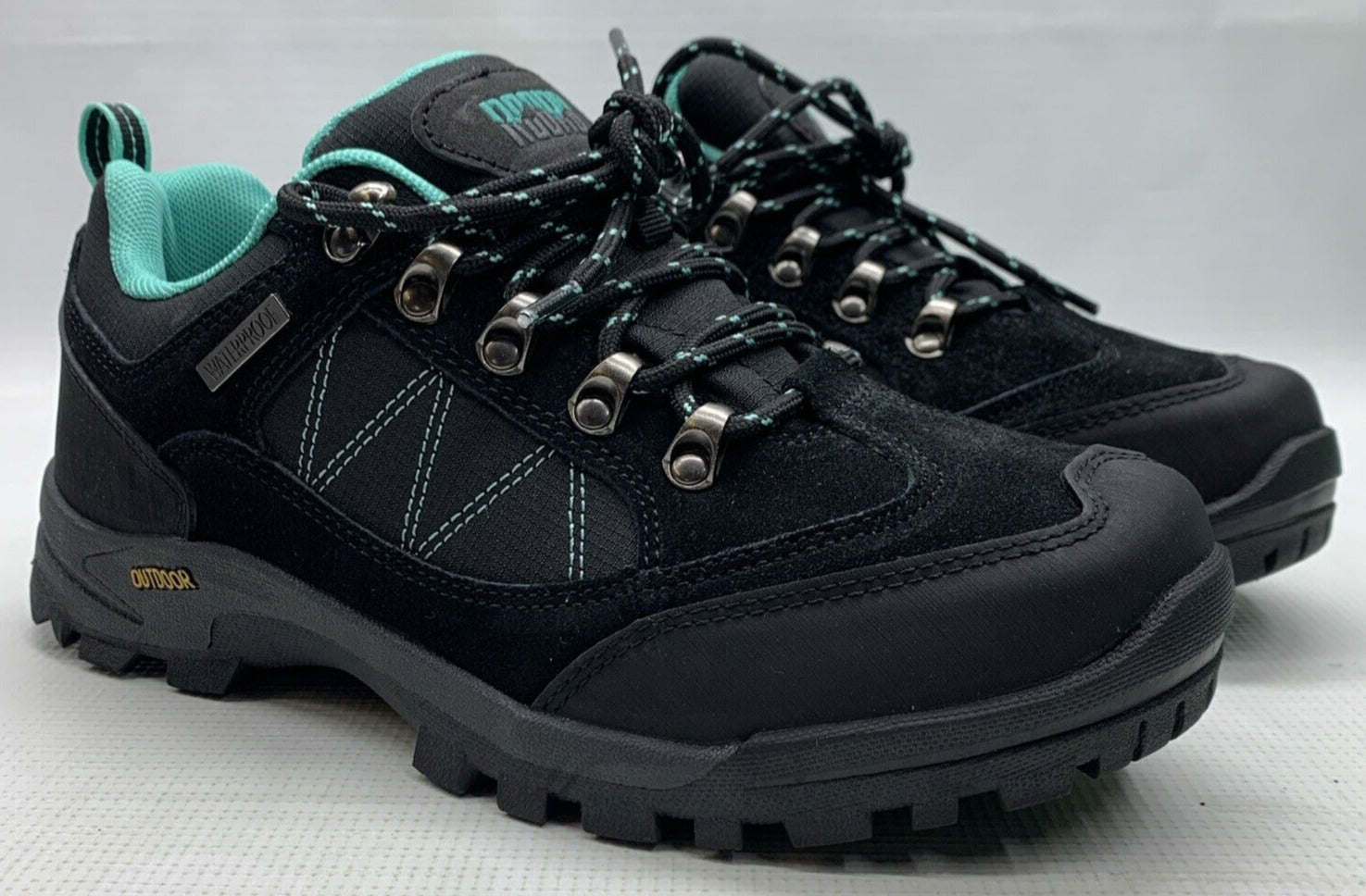 R-CORD Womens Hiking Shoes Teal And Black Size 9 Lace-up Outdoor Trekking Boots