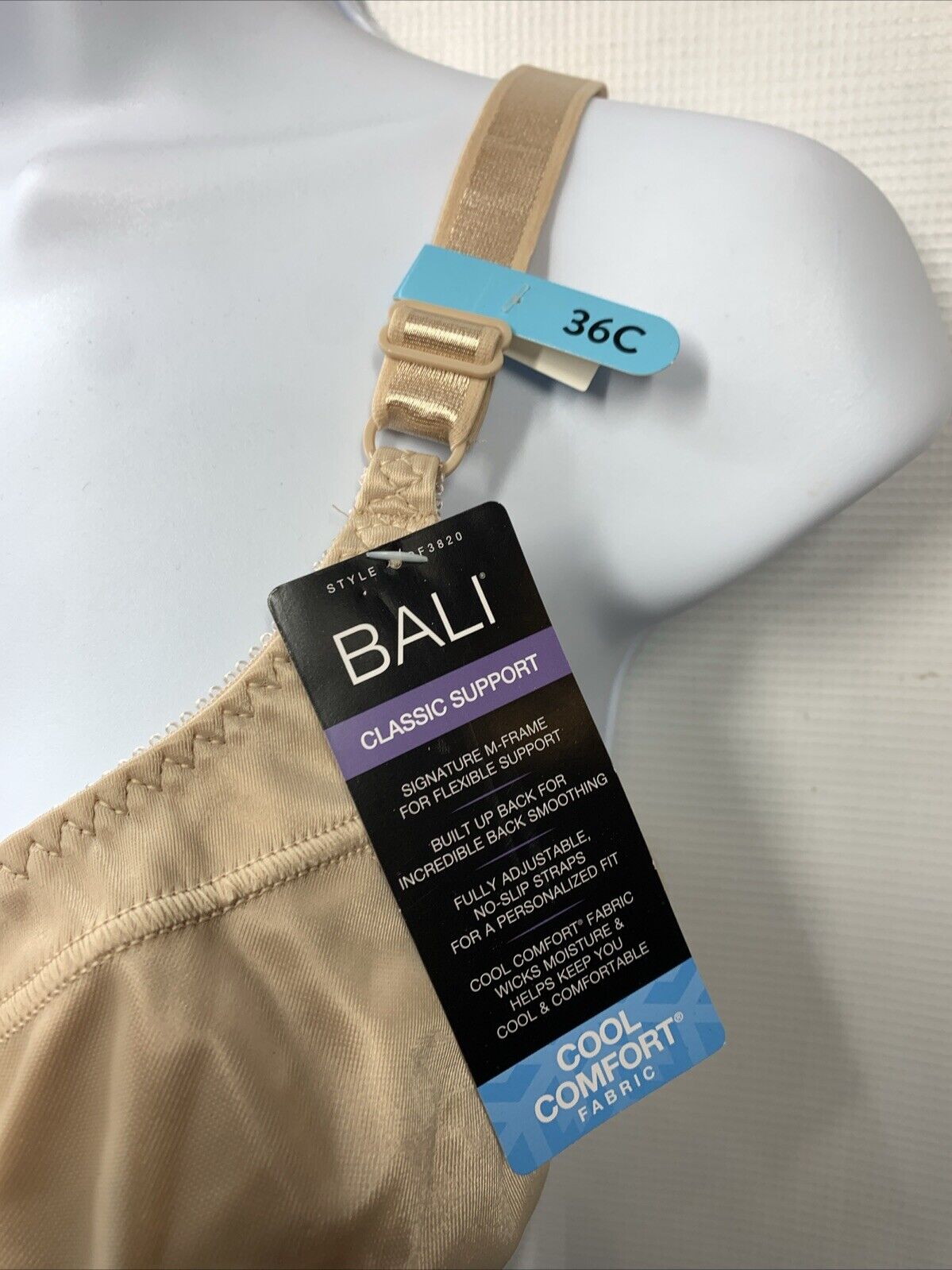 Bali Double Support® Wirefree Bra Size 36C Light Support V-neck Opaque Beige