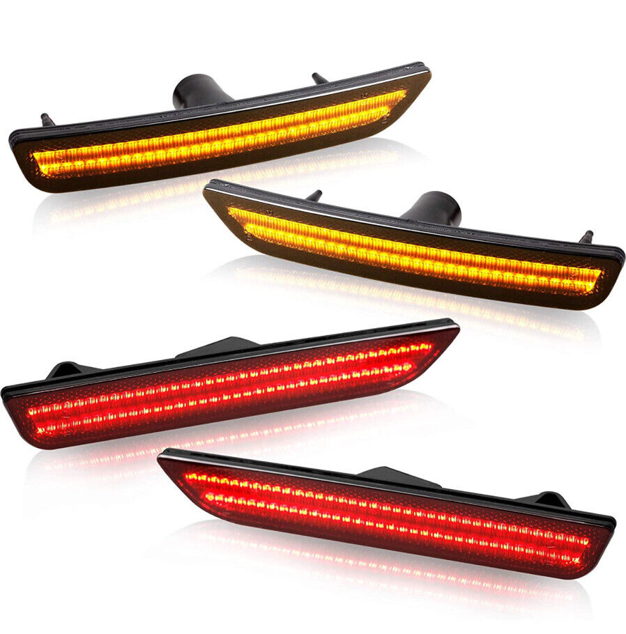 LED Front Amber & Rear Red Side Marker Lights 12V For 2010-2014 Ford Mustang