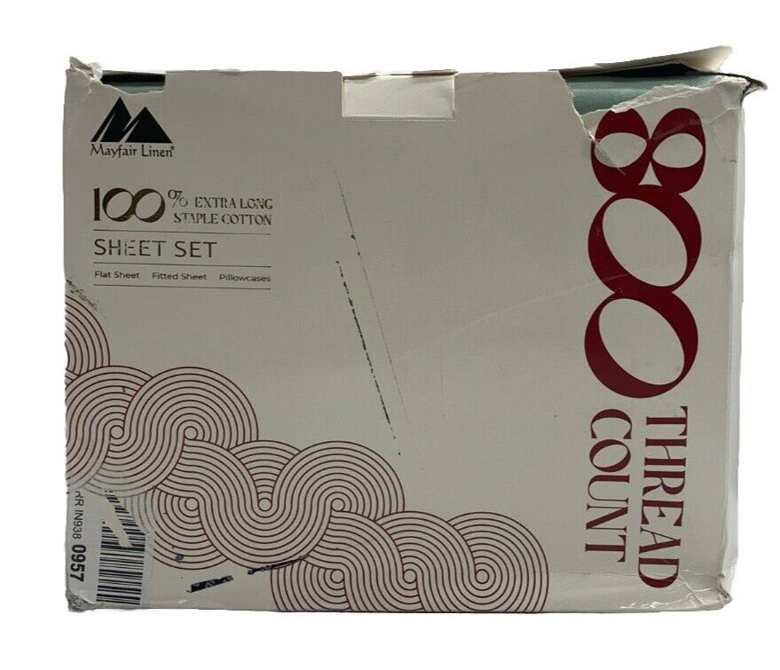 Mayfair Linen 800 Thread Count 100% Pure Cotton Bed Sheets Set King Sea Foam