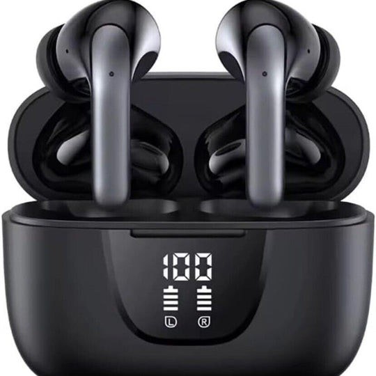 Bluetooth 5.3 True Wireless HiFi Stereo Earbud Long Battery Life LED Power Black