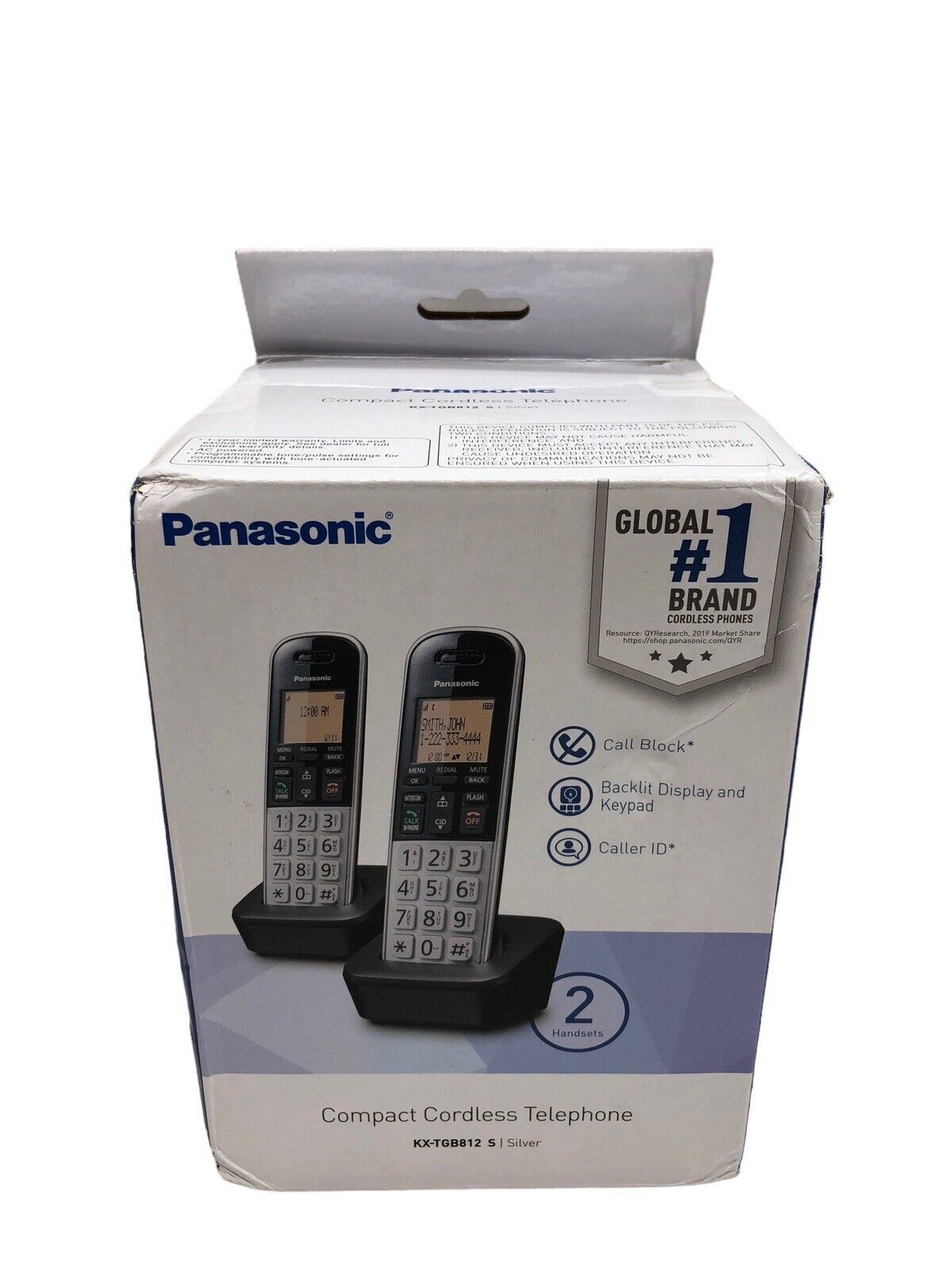 Panasonic KX-TGB812S Compact Cordless Phone 2 Handsets Silver Backlit Display