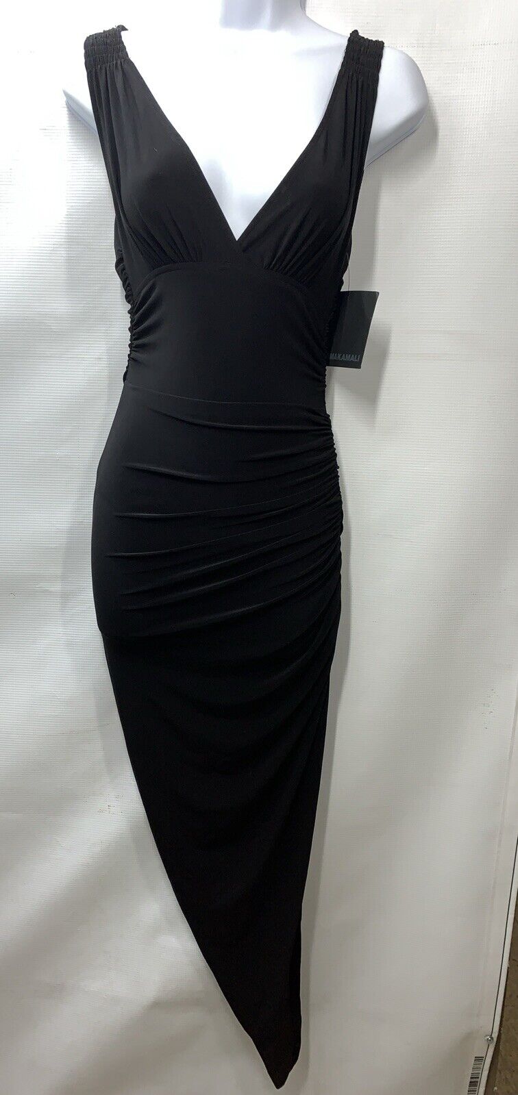 Norma Kamali Tara Side Drape Gown in Black Size XXS/32 Sleeveless V-Neckline