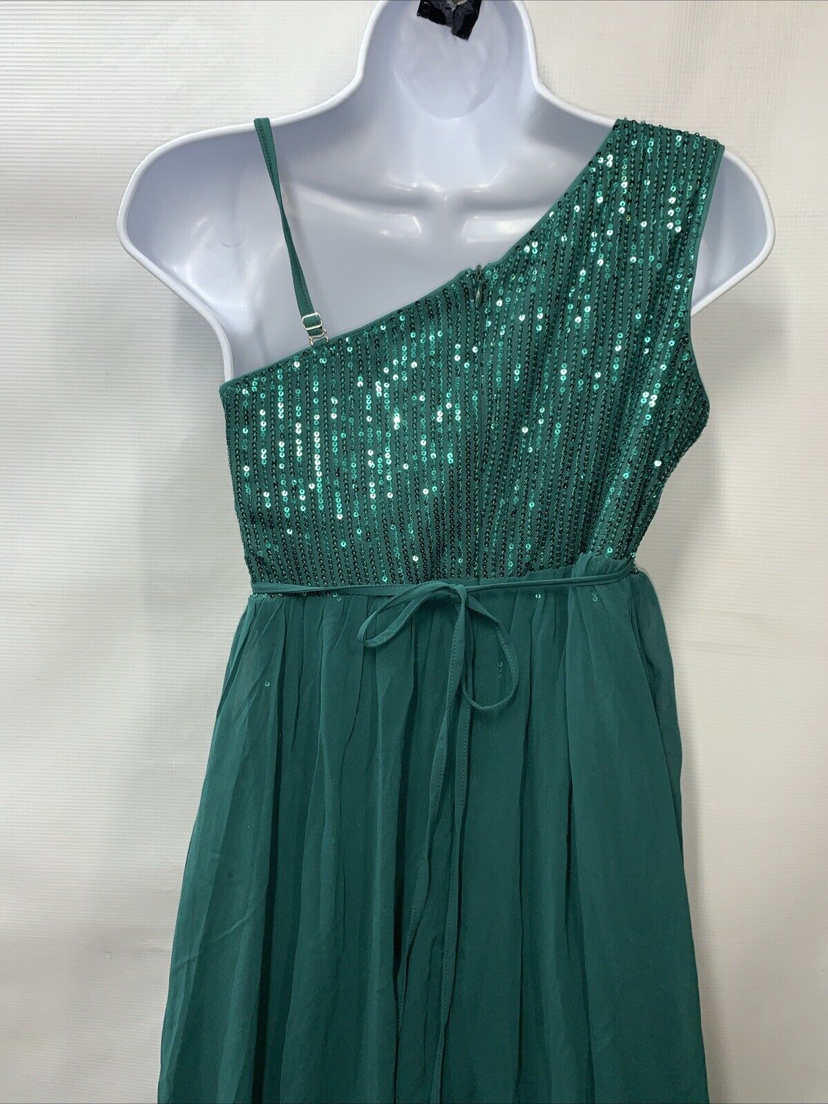 GRACE KARIN Girls Sequin Dress One Shoulder Party Prom Dresses Size 14y Green