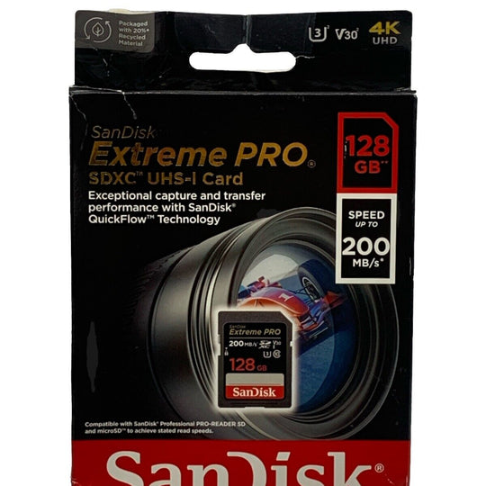 SanDisk Extreme PRO 128GB UHS-I U3 SDXC 200MB/s 4K Memory Card for Cameras Comp