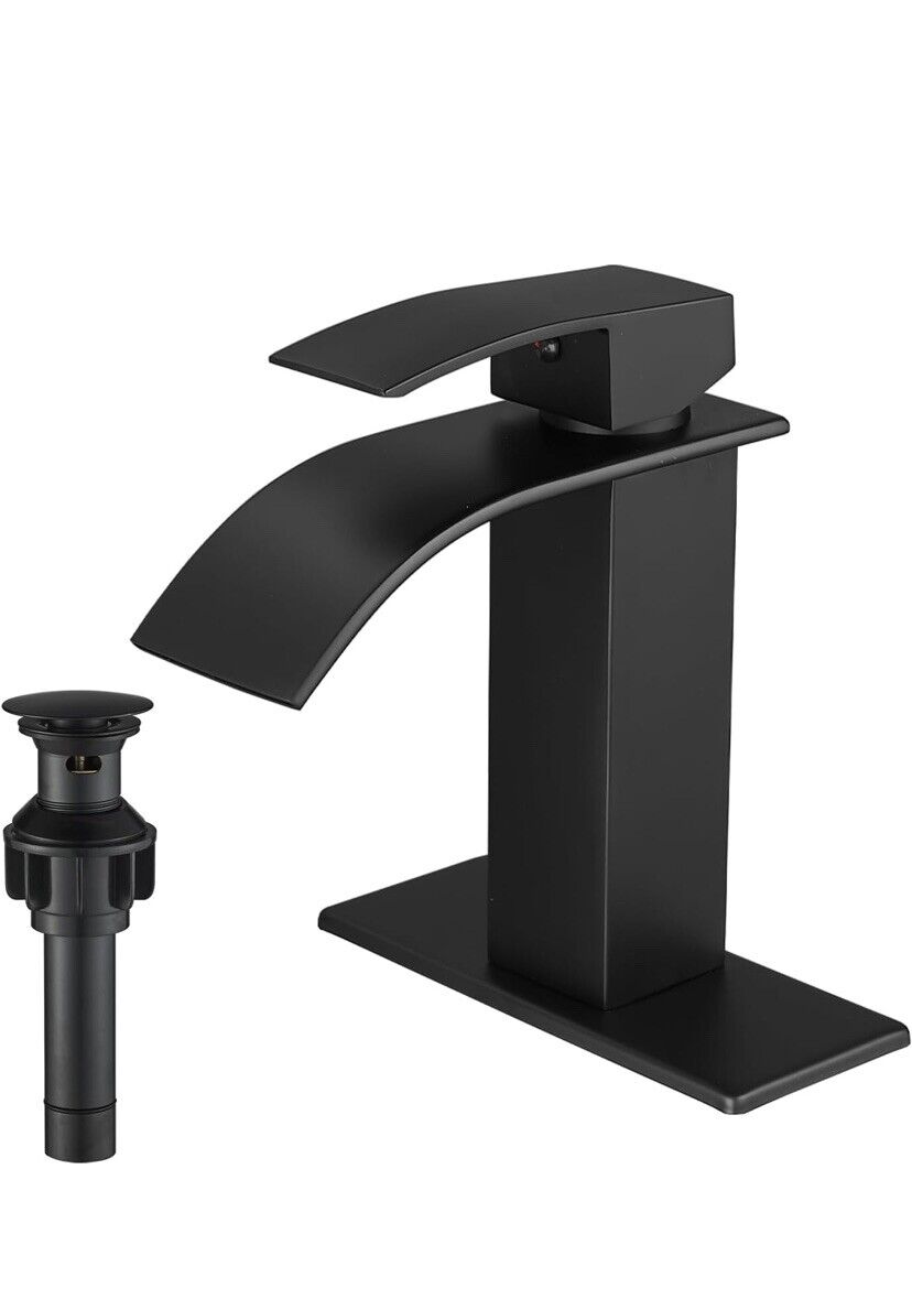 VOTON Black Bathroom Faucet Waterfall Single Handle Single Hole Bathroom Sink