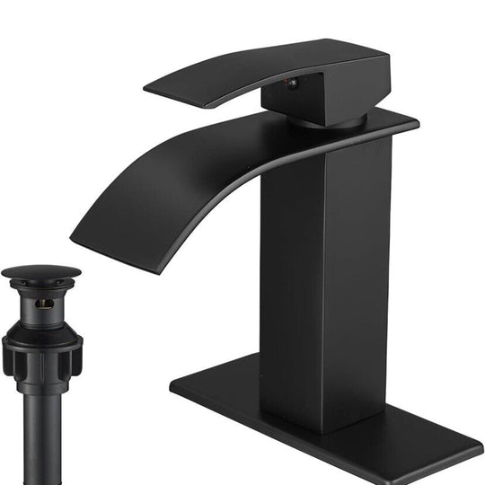 VOTON Black Bathroom Faucet Waterfall Single Handle Single Hole Bathroom Sink