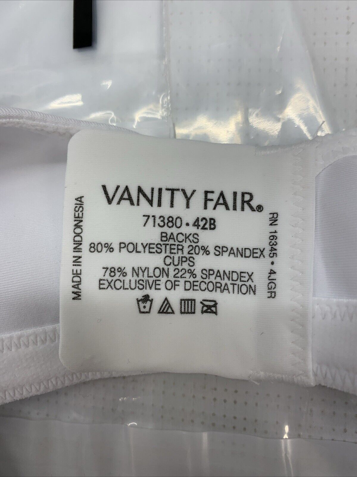 Vanity Fair 71380 Women's Beauty Back Full Figure Wirefree Bra Size 42B White