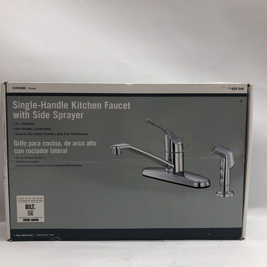 Non-Metallic 1-Handle Standard Kitchen Faucet with Side Sprayer in Chrome, Grey