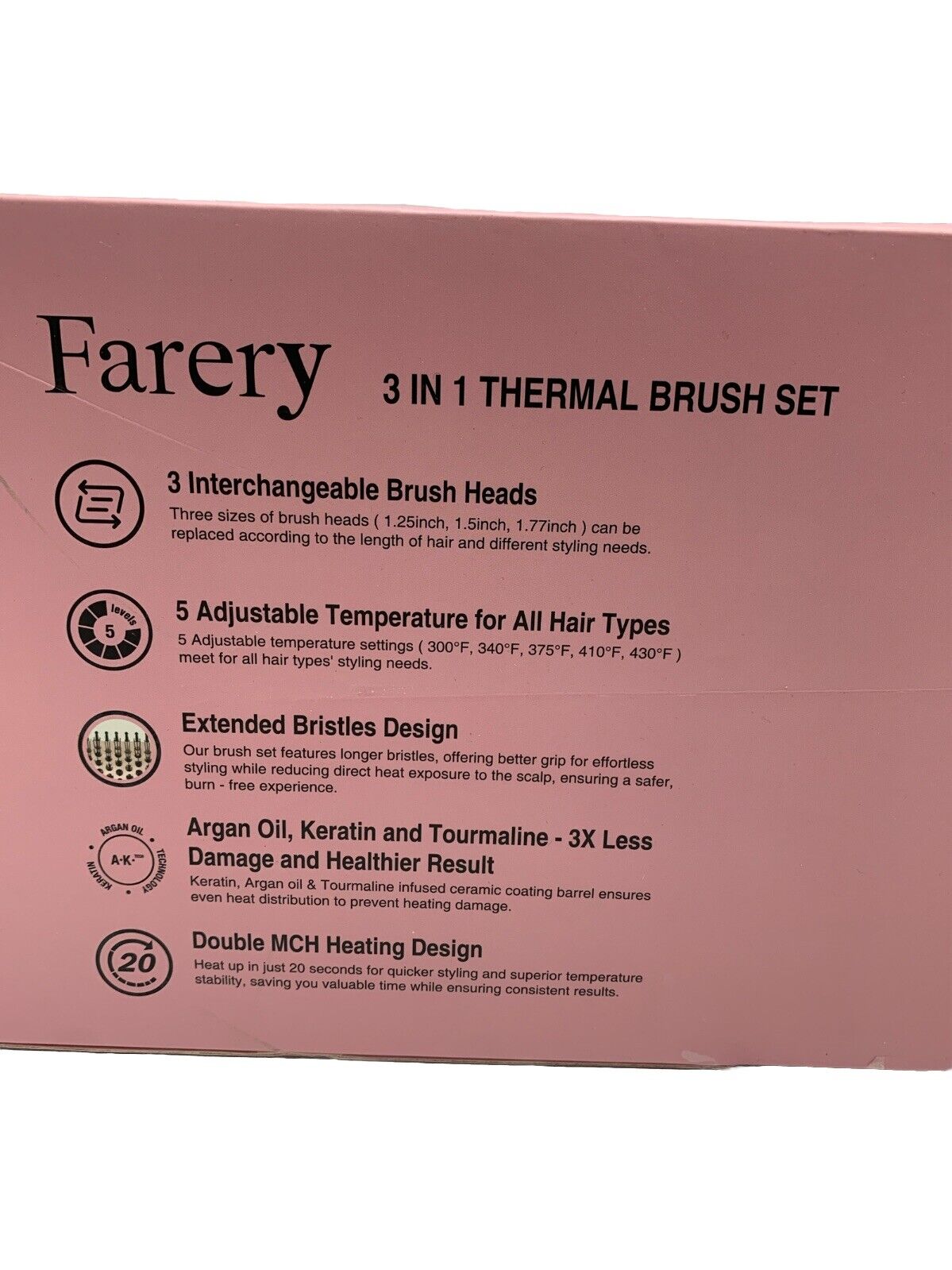 Farery PRO 3-in-1 Thermal Brush Set - Adjustable Temperature, Detachable Curl