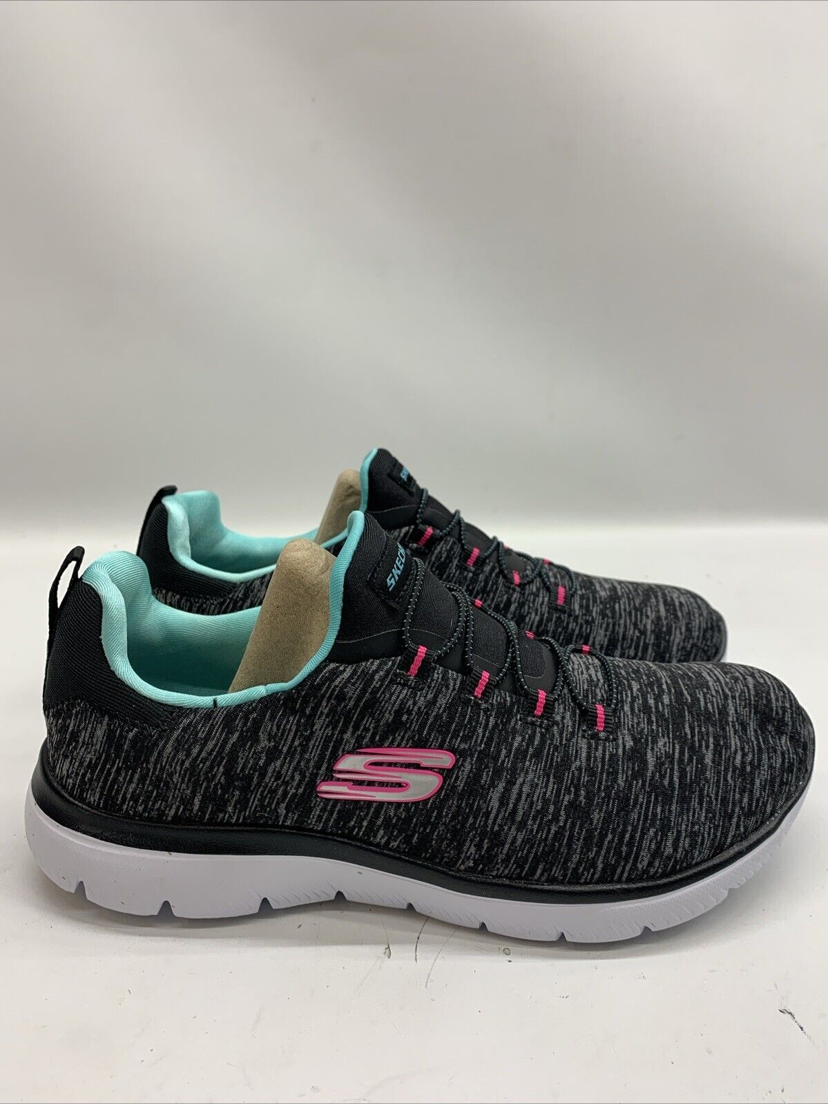 Skechers Women's Summits Quick Getaway Shoes Black Light Blue Size 6.5 Sneaker