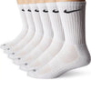 Nike Dri-Fit Crew Sock US 9-12 Large White Arch Support SX4446-101 6-Pair Pack