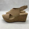 Clarks Women's Annadel Eirwyn Wedge Sandal Size 6.5 Wide Sand Beige Open Toe