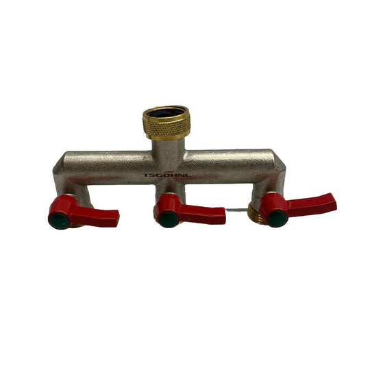 Solid Brass Hose Splitter 3-way Flow Water Quick Connector Shut Off Valves 3/4