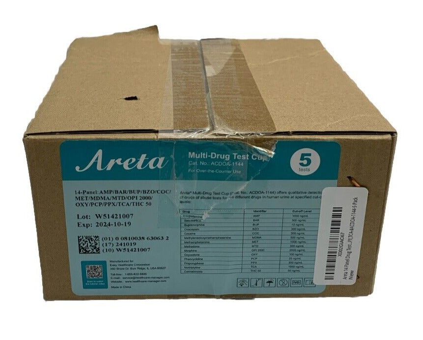 5 Pk Areta 5 Panel Instant Drug Test Cup THC,COC,Opiate,BZO,AMP #ACDOA-754 10/24