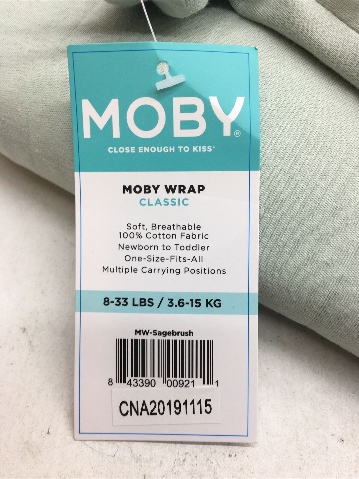 Moby Classic Organic Cotton Wrap Baby Carrier Pea Green APR060 8lbs - 33 lbs