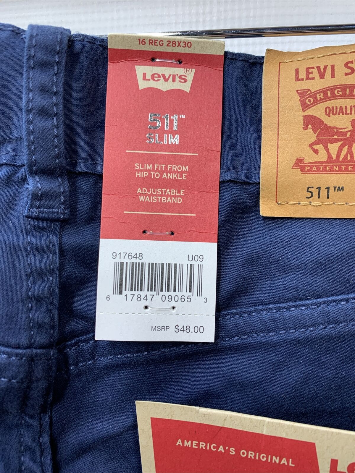 Levi's 511 Slim Fit Long Pants Stretch Adjustable Waist 917648-U09 16Reg 28Wx30L