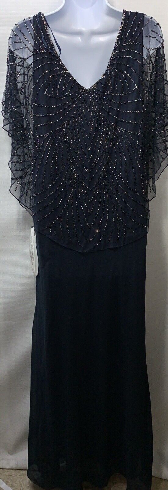 J Kara Women's Petite Beaded Capelet Long Dress Navy Blue Size 8 Sleeveless