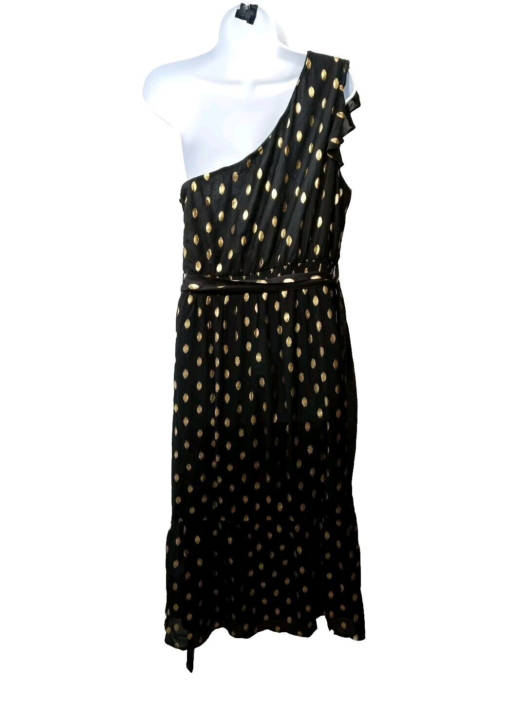 Grace Karin One ShoulderwWith Standing Ruffle Polkadot Dress Large Sleeveless