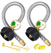 Propane Hose Stainless Steel Braided with Gauge QCC Type1 Replacement - 2 Pack