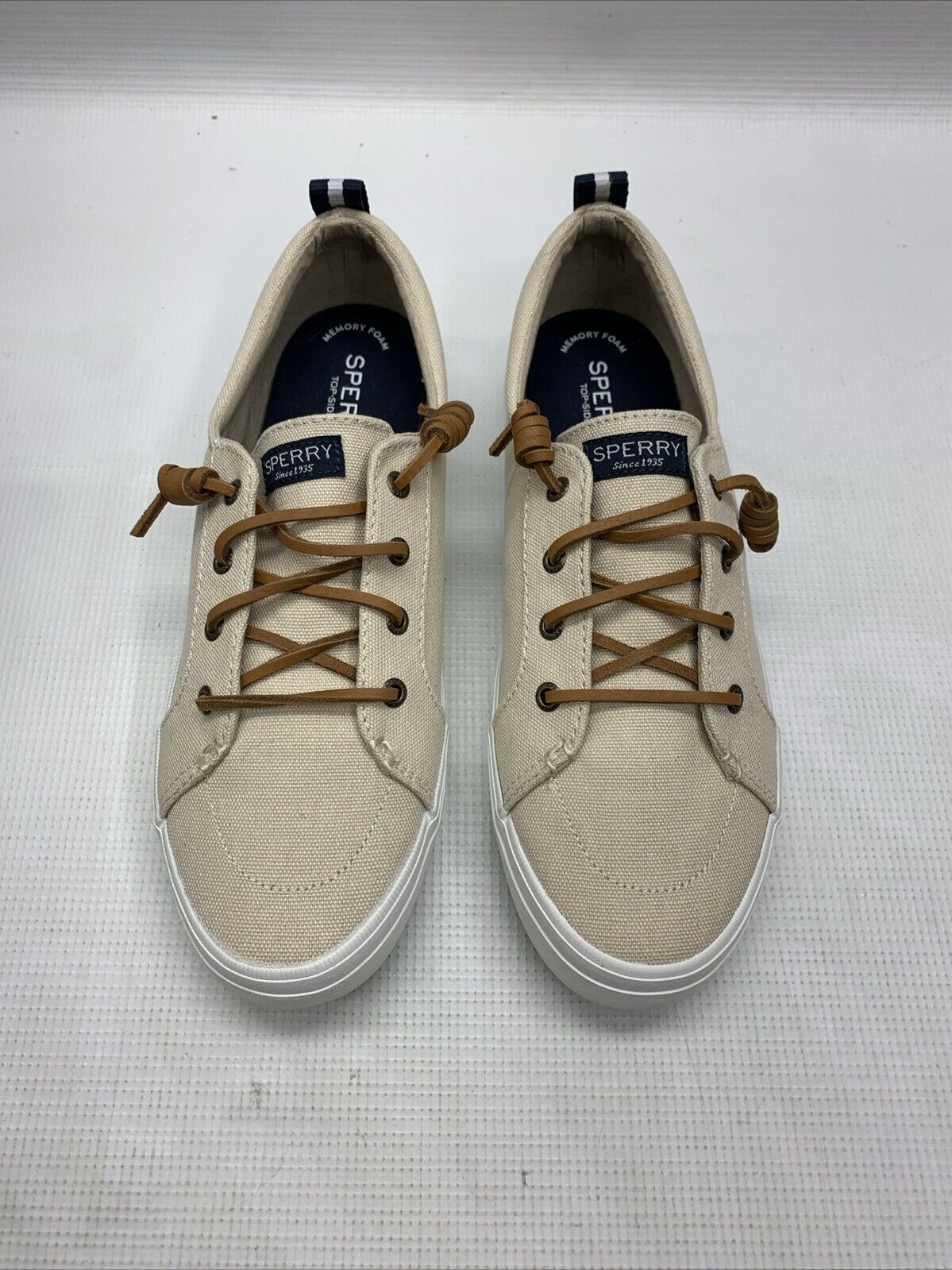 Sperry Womens Crest Vibe Linen Sneaker Oat Size 9.5 Lace-up Shoes Classic Casual