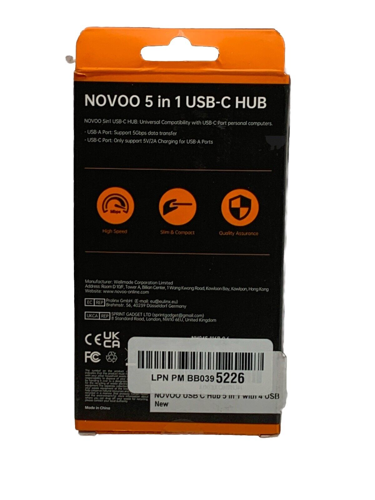 NOVOO R5C USB C HUB, C Adapter Splitter for MacBook Air Pro iPad Pro, DELL Black