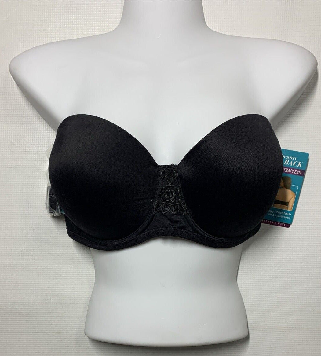 34DD Vanity Fair Beauty Back Strapless Bra 74380 Full Coverage Underwired Black