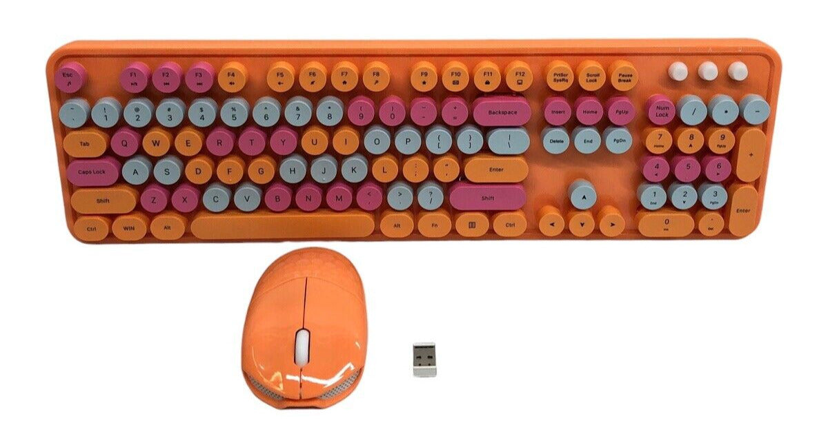 Colorful Wireless Keyboard and Mouse Combo, Retro Typewriter Style Keyboard